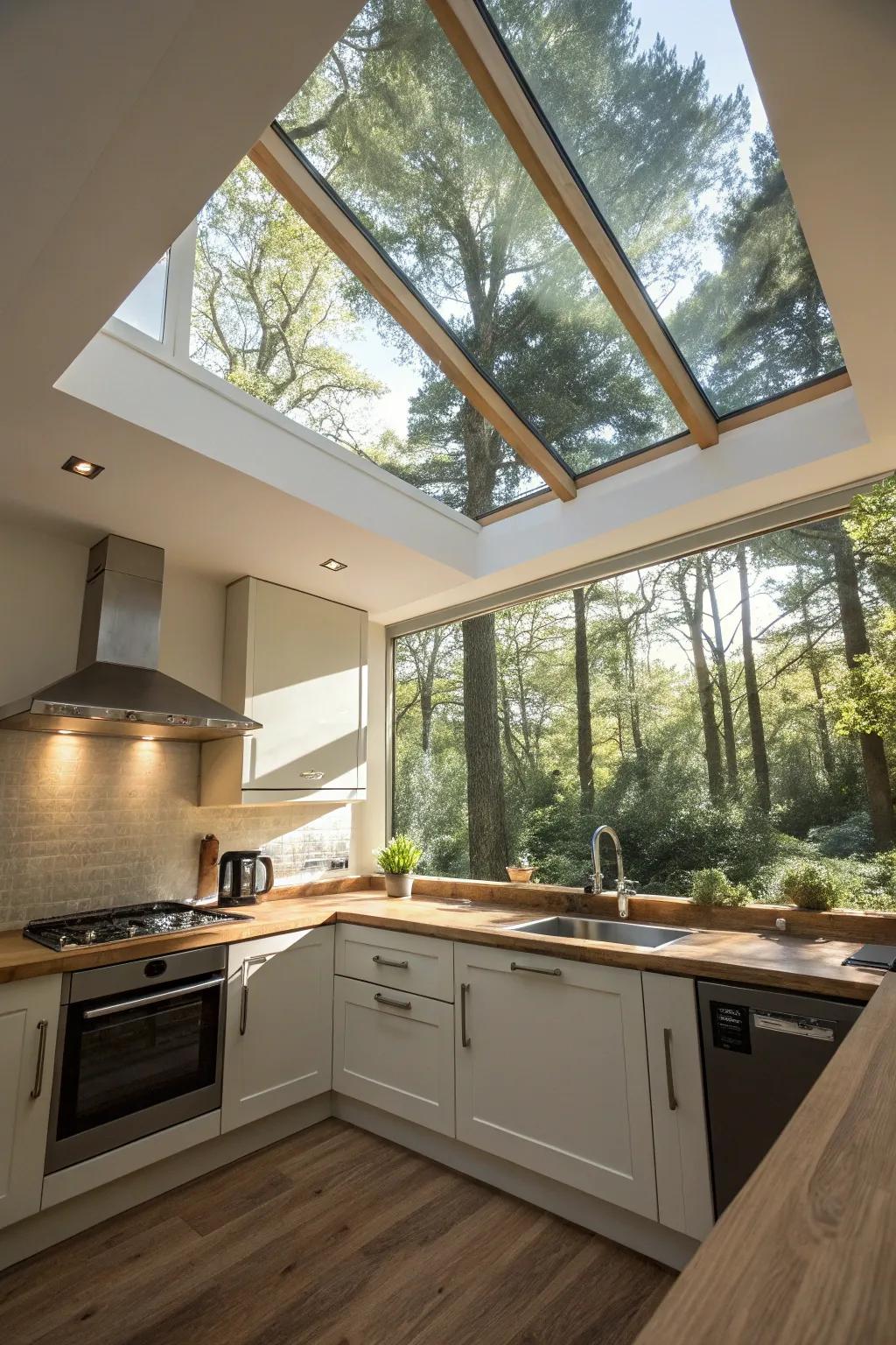 The <strong>skylight</strong> offers a gorgeous natural view.” loading=”lazy” class=”pimg”>
	</picture><figcaption>The <strong>skylight</strong> offers a gorgeous natural view.</figcaption></figure>
<p>Pick <strong>skylights</strong> that offer amazing views of the sky or nearby trees and let nature in. Once, I created a kitchen with a <strong>skylight</strong> that framed the treetops, giving a peaceful touch to the cooking space.</p>
<h3>These products might be useful:</h3>
<ul class=