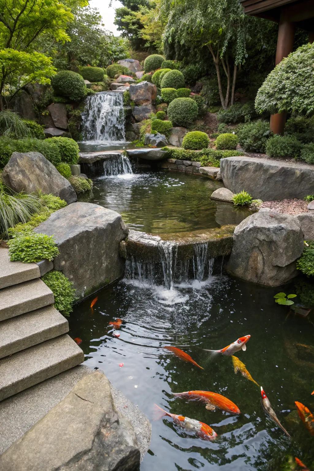 Multi-level ponds add visual intrigue and dimension.