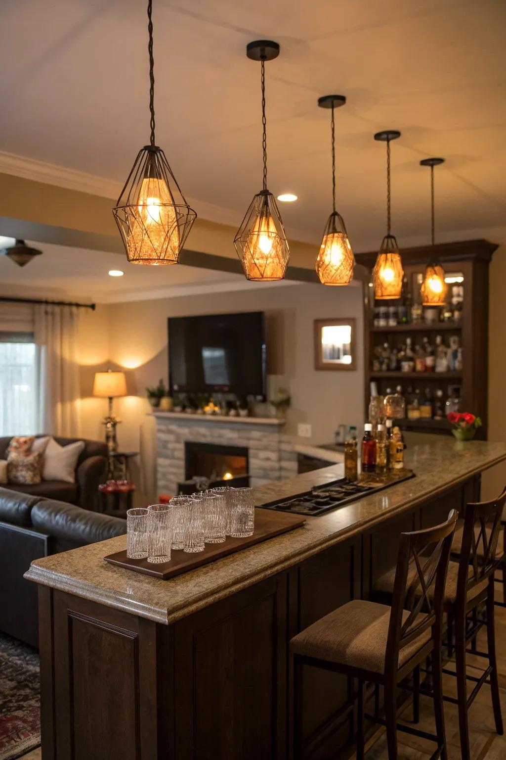 Warm illumination renders this bar a comfortable getaway.