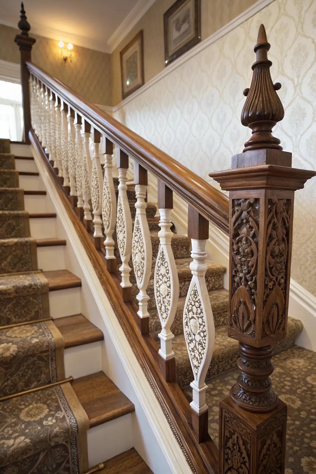 Decorative spindles adding artistic flair to the landing.
