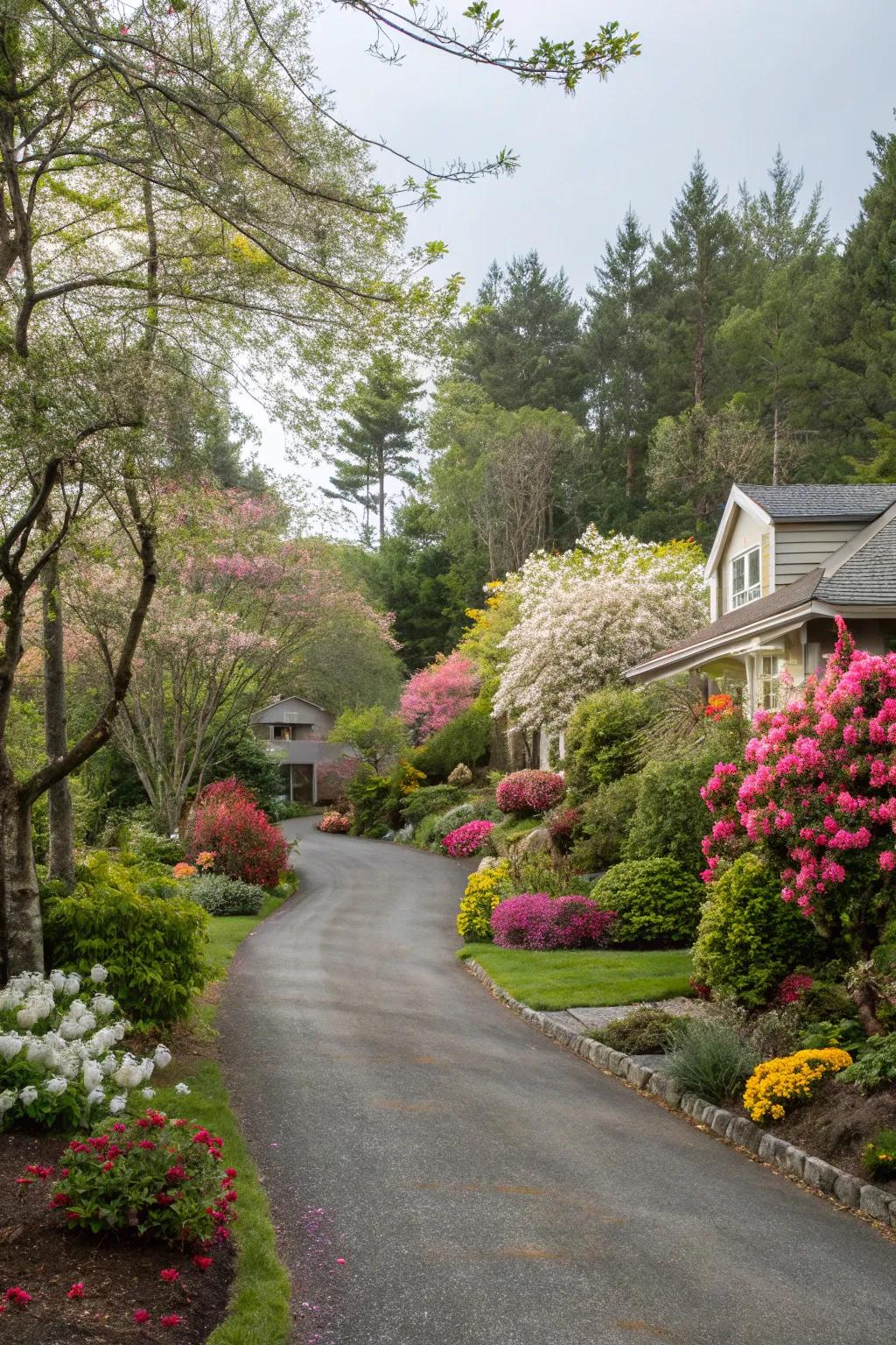 A blend of plantings creates a rich and vibrant entrance.