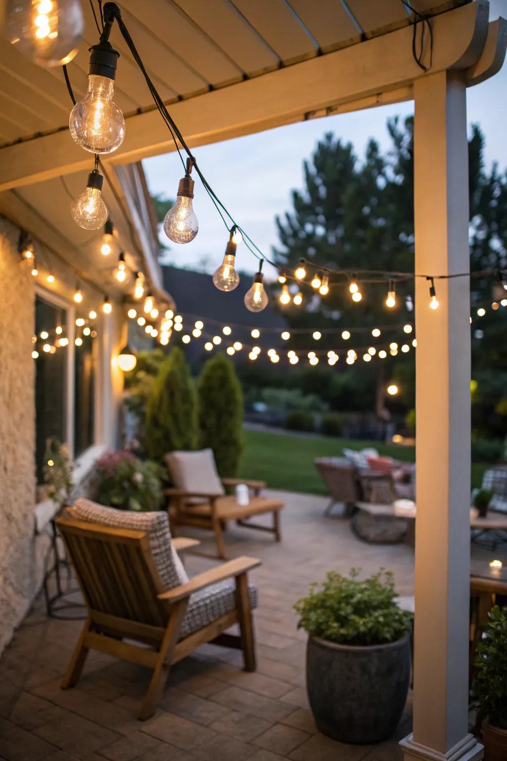 String lights imbue outdoor areas with an inviting, magical atmosphere.