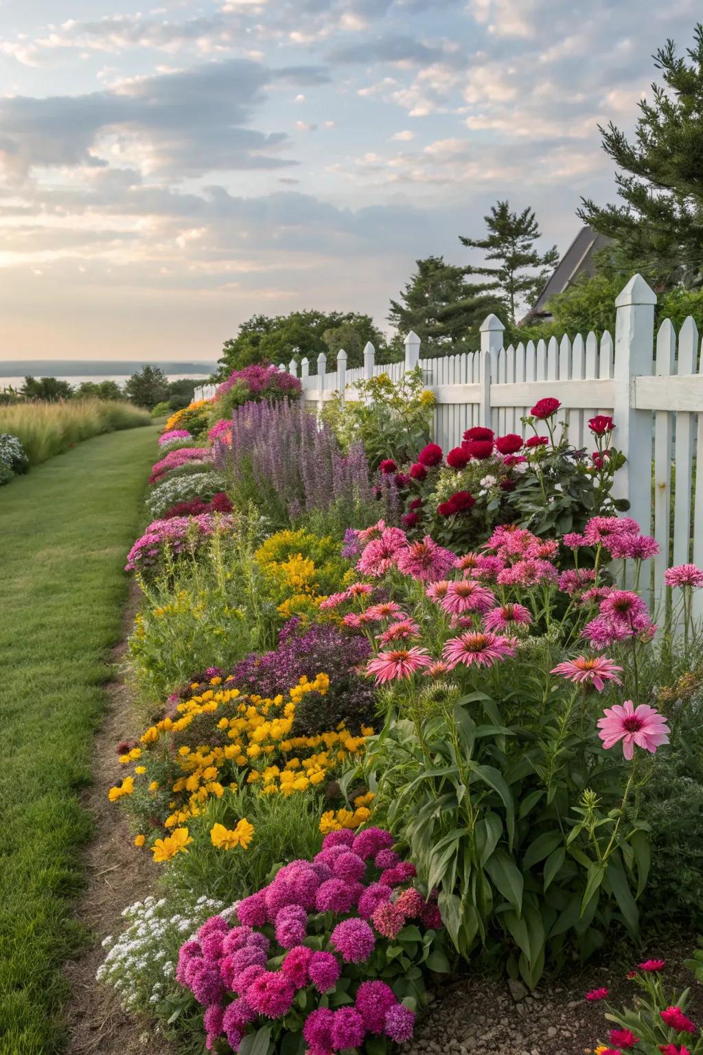 A lively garden border filled with blooming perennials, adding color and vitality.
