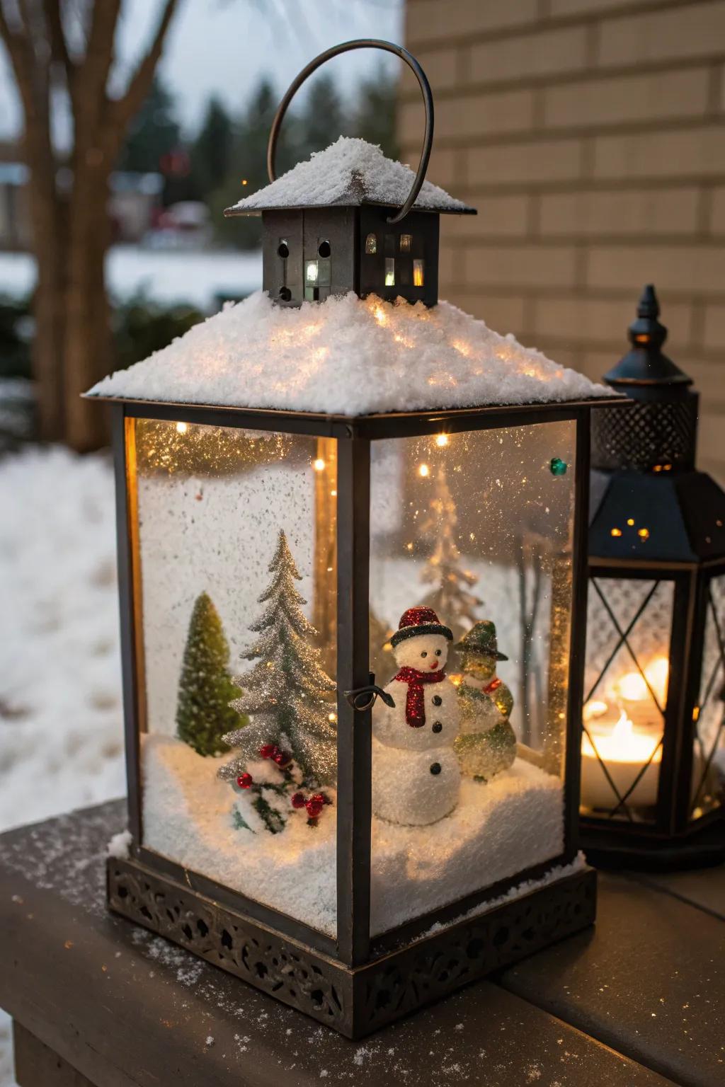 Embrace winter via snowy scene lanterns.