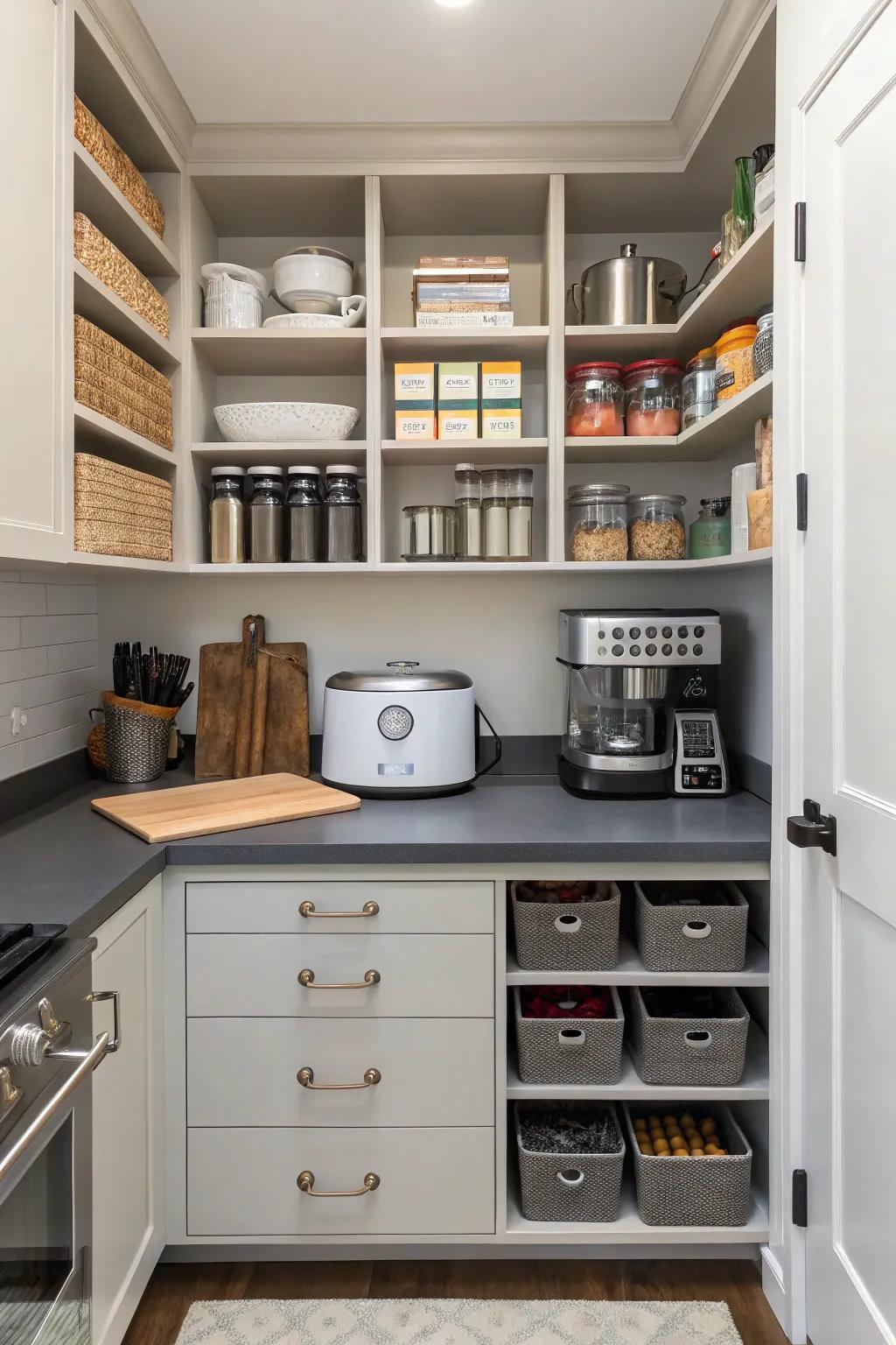 Worktops inside a pantry are superb for added preparation area.