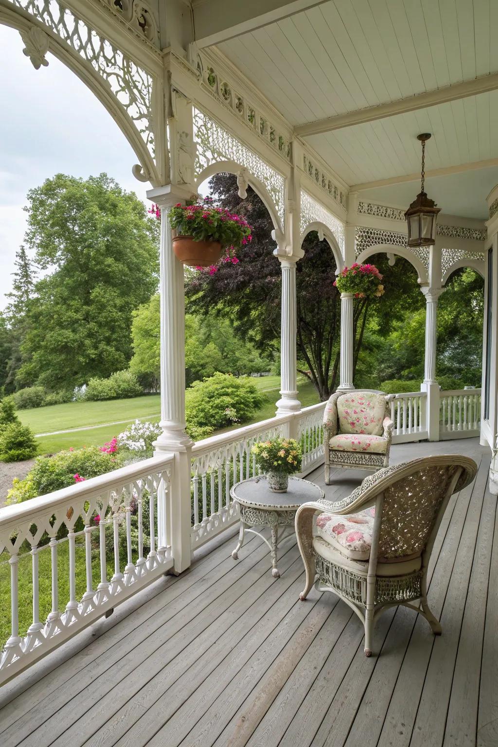 Elegant edging and moldings elevate this classic deck design.