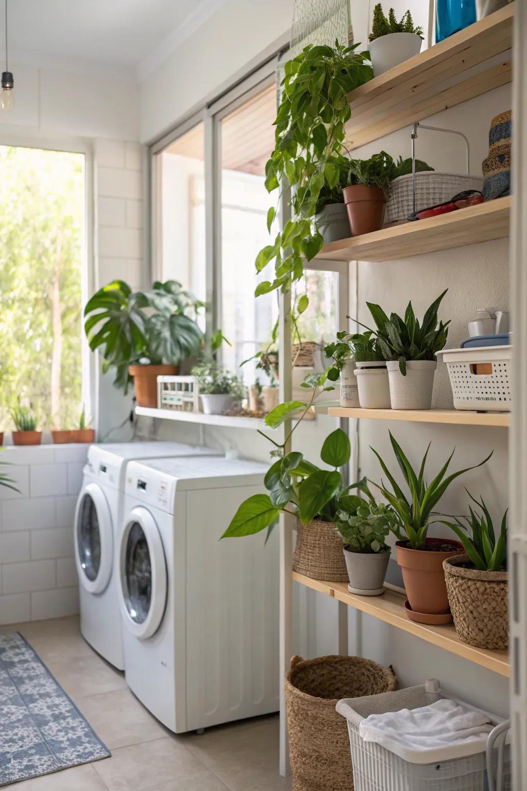 With plants, your laundry area will be lively and fresh.