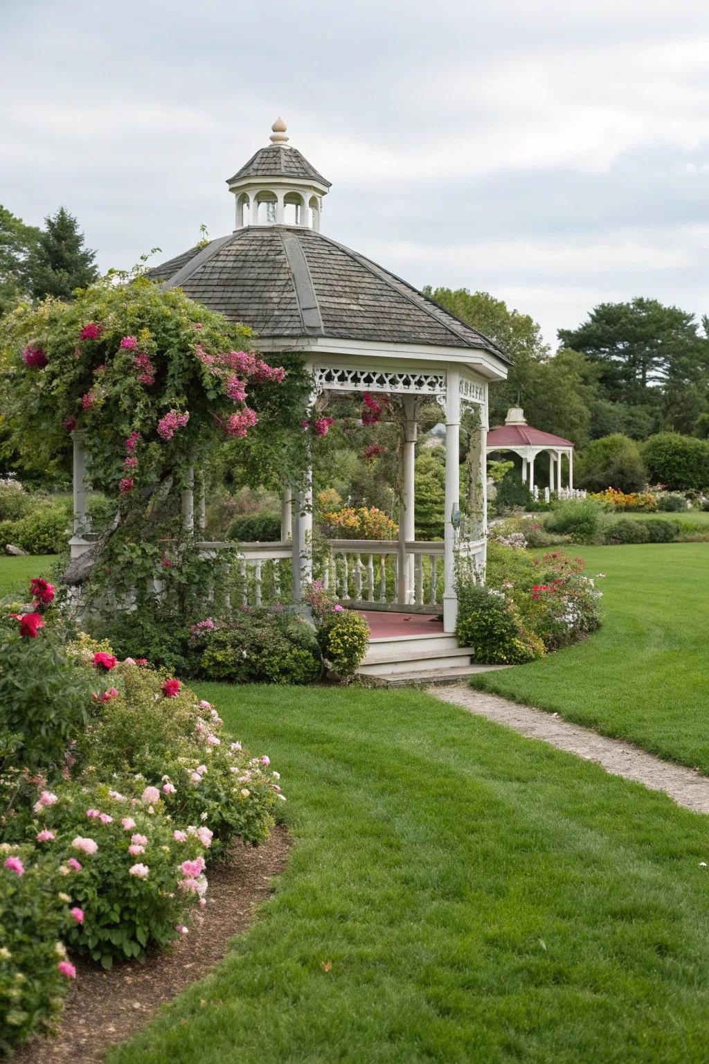 A beautiful gazebo offering shade and style to the garden.