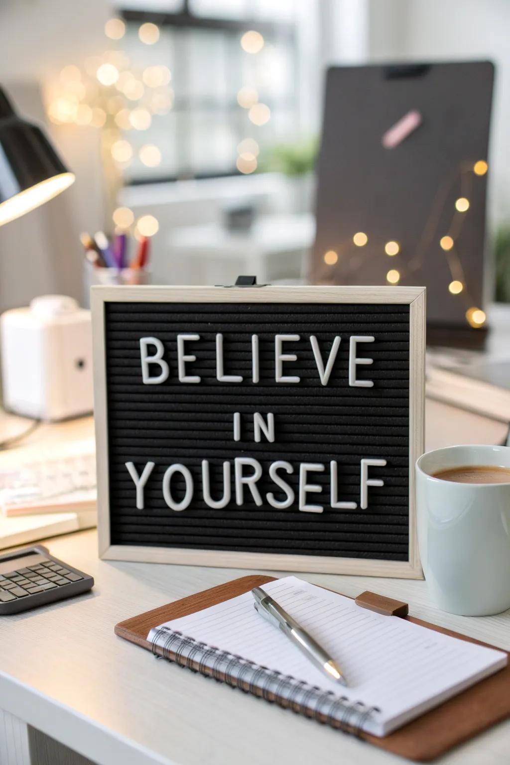 Staying uplifted with inspirational quotes on your letter board.