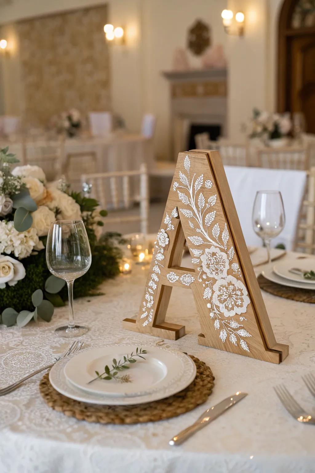 A stenciled timber letter perfect for formal occasions.
