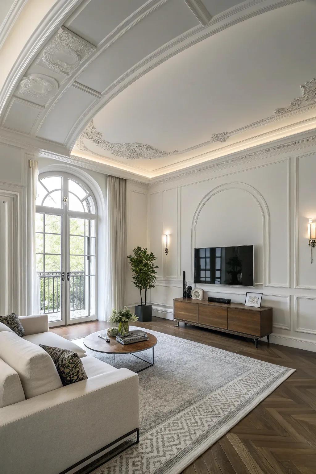 Streamlined and rounded crown molding for a modern feel.