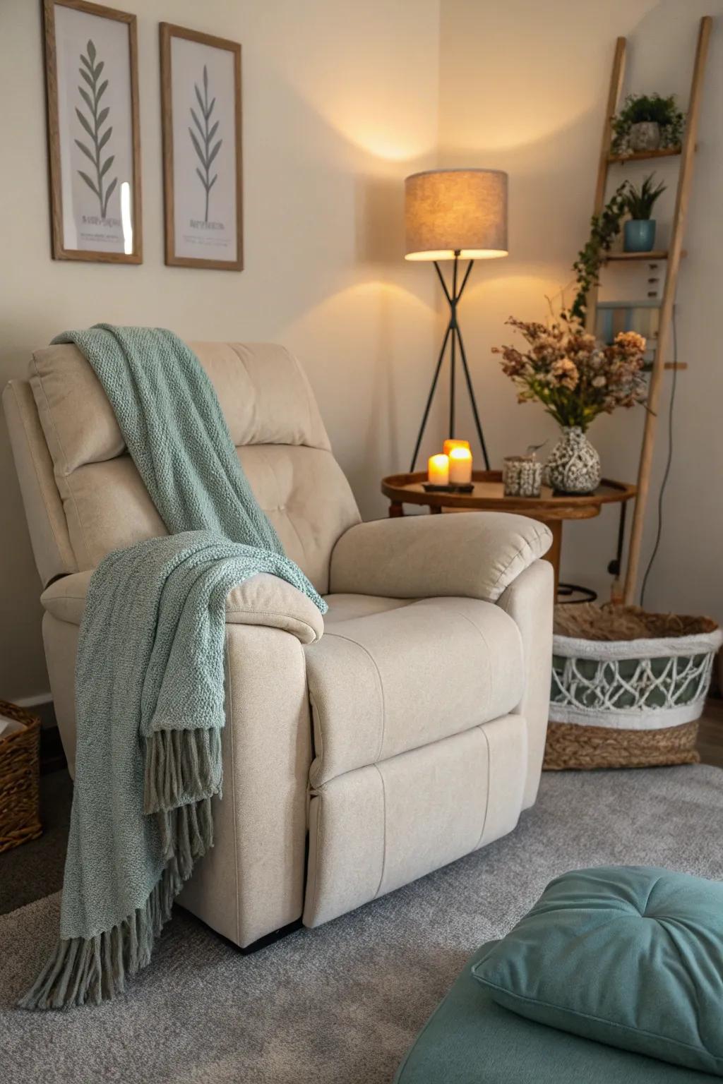 A dedicated relaxation zone featuring a snug recliner.