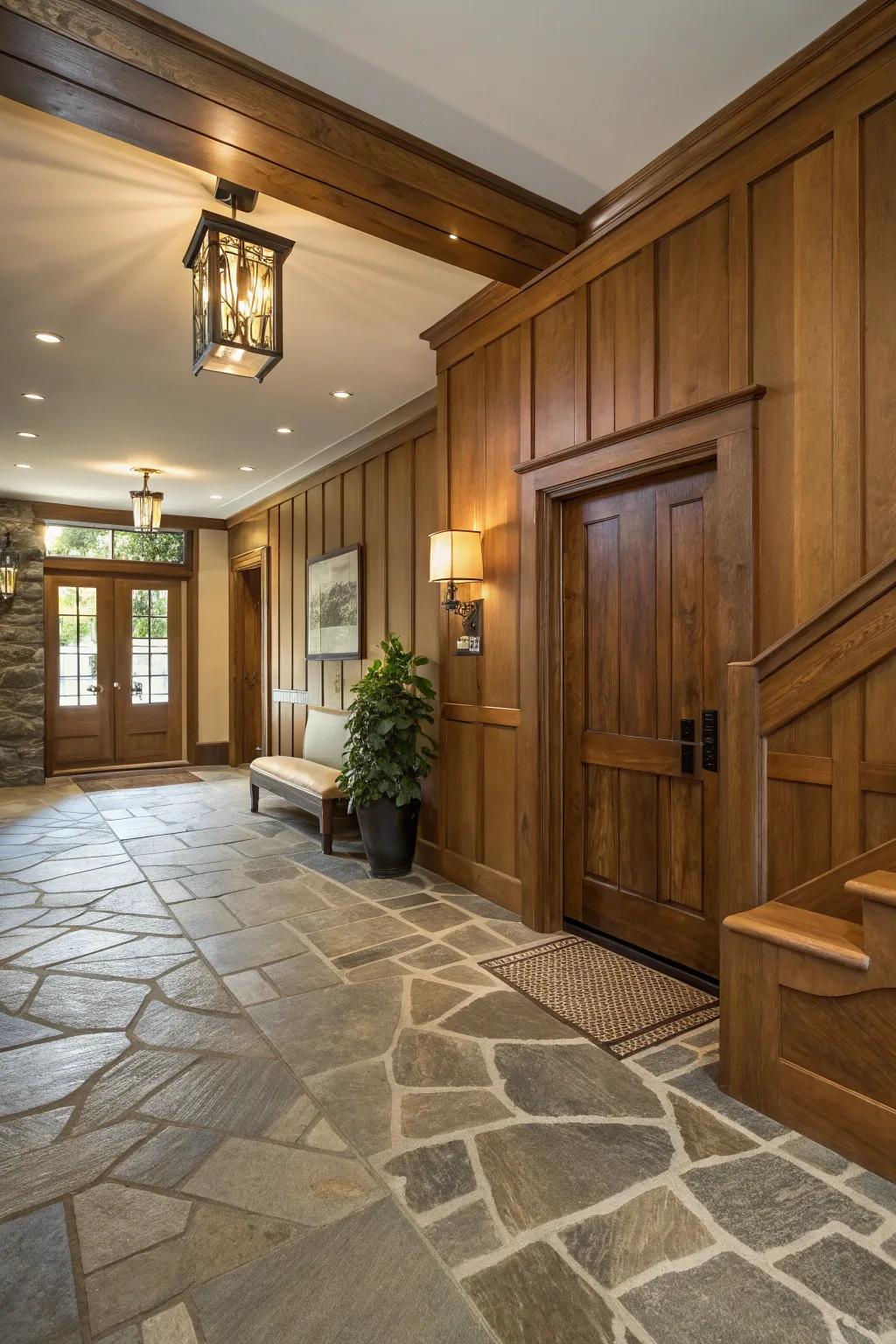 An entryway featuring natural materials for a warm atmosphere