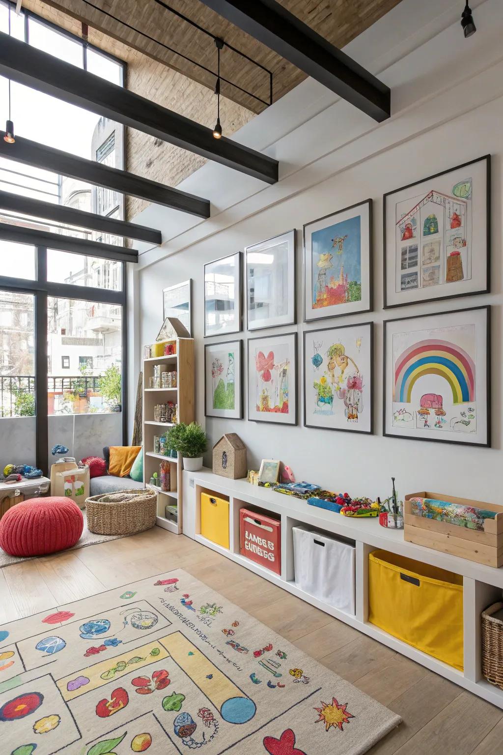 A vibrant art showcase featuring children’s artwork.