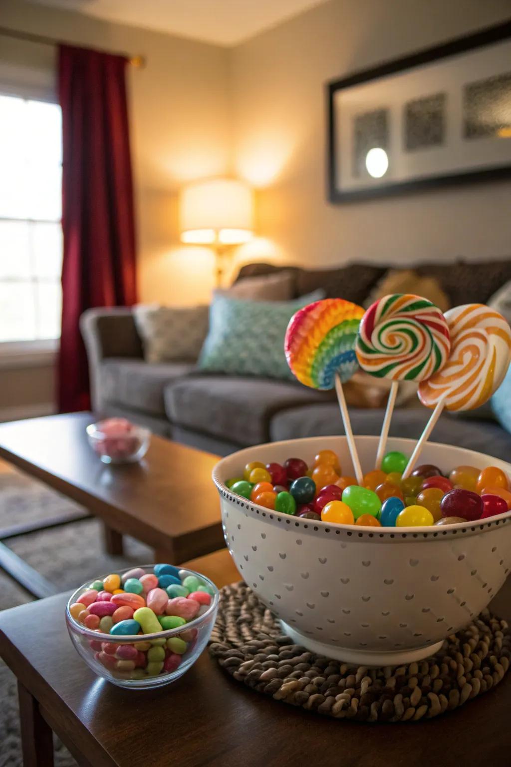 A delightful fusion of candies and mini-chews crafts a colorful presentation.