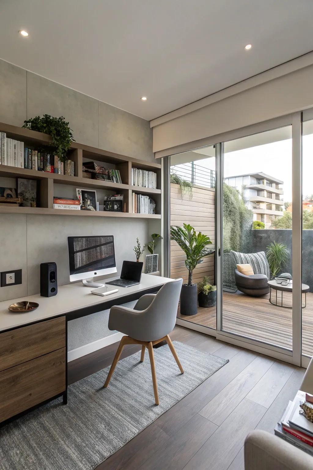 A modern office featuring smoothly integrated technology.