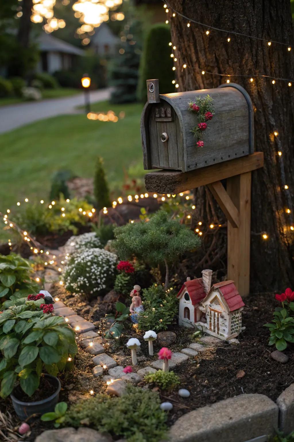 A miniature garden introduces an element of fantasy and allure to your mailbox area.