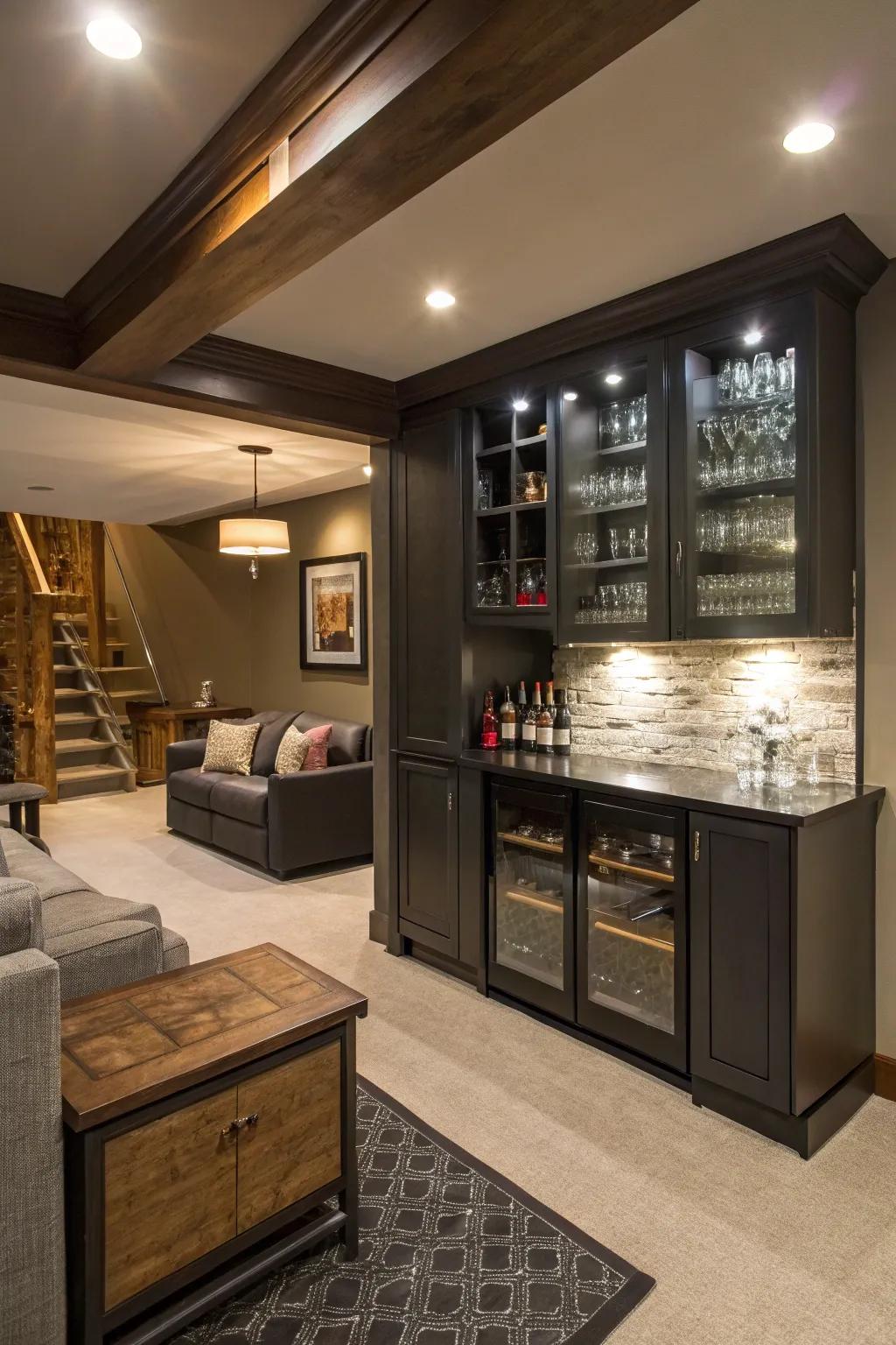 Boost your entertaining prowess using a bespoke small bar within your man cave.
