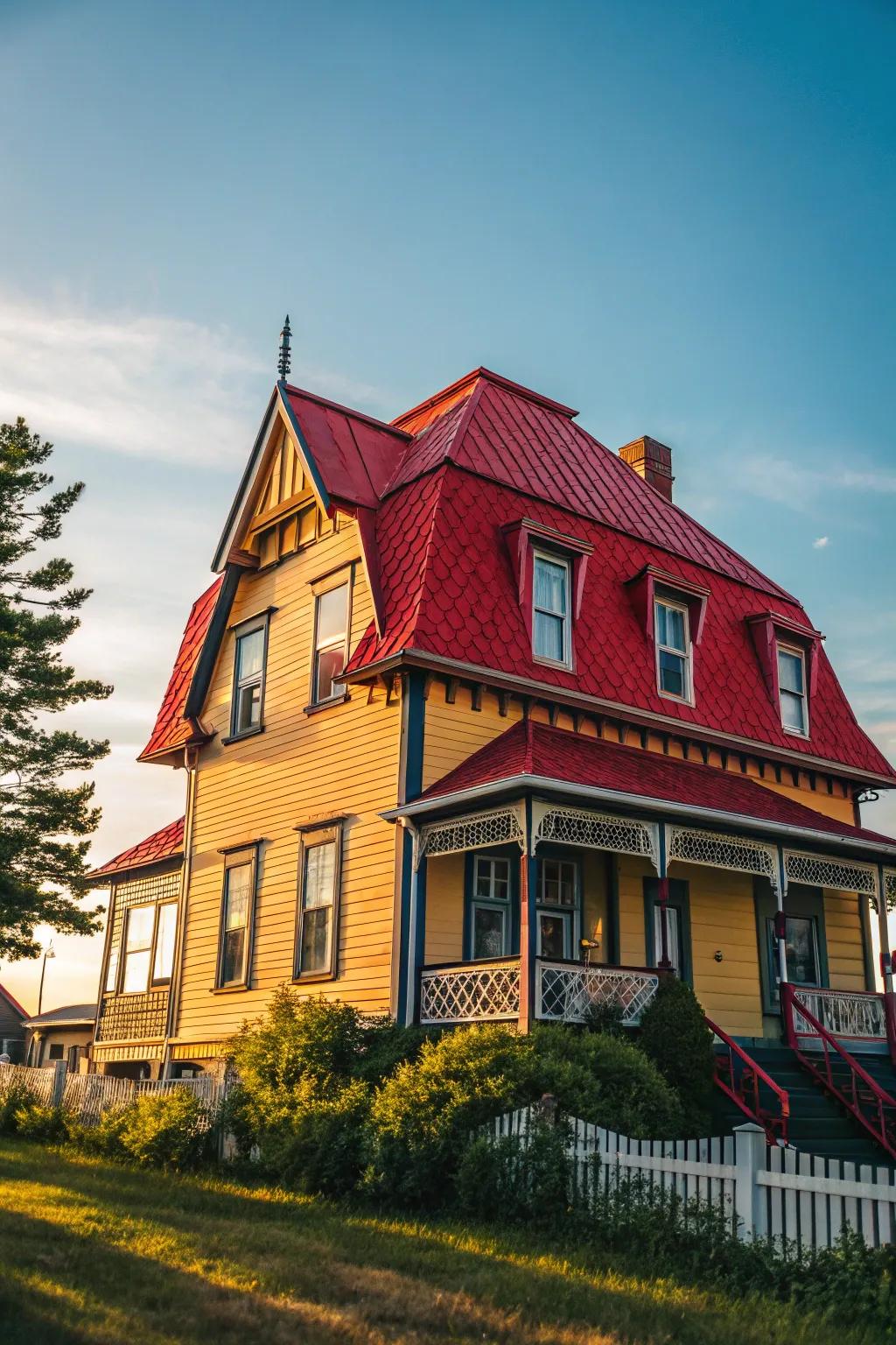 Bold colors make a striking statement on this mansard roof.