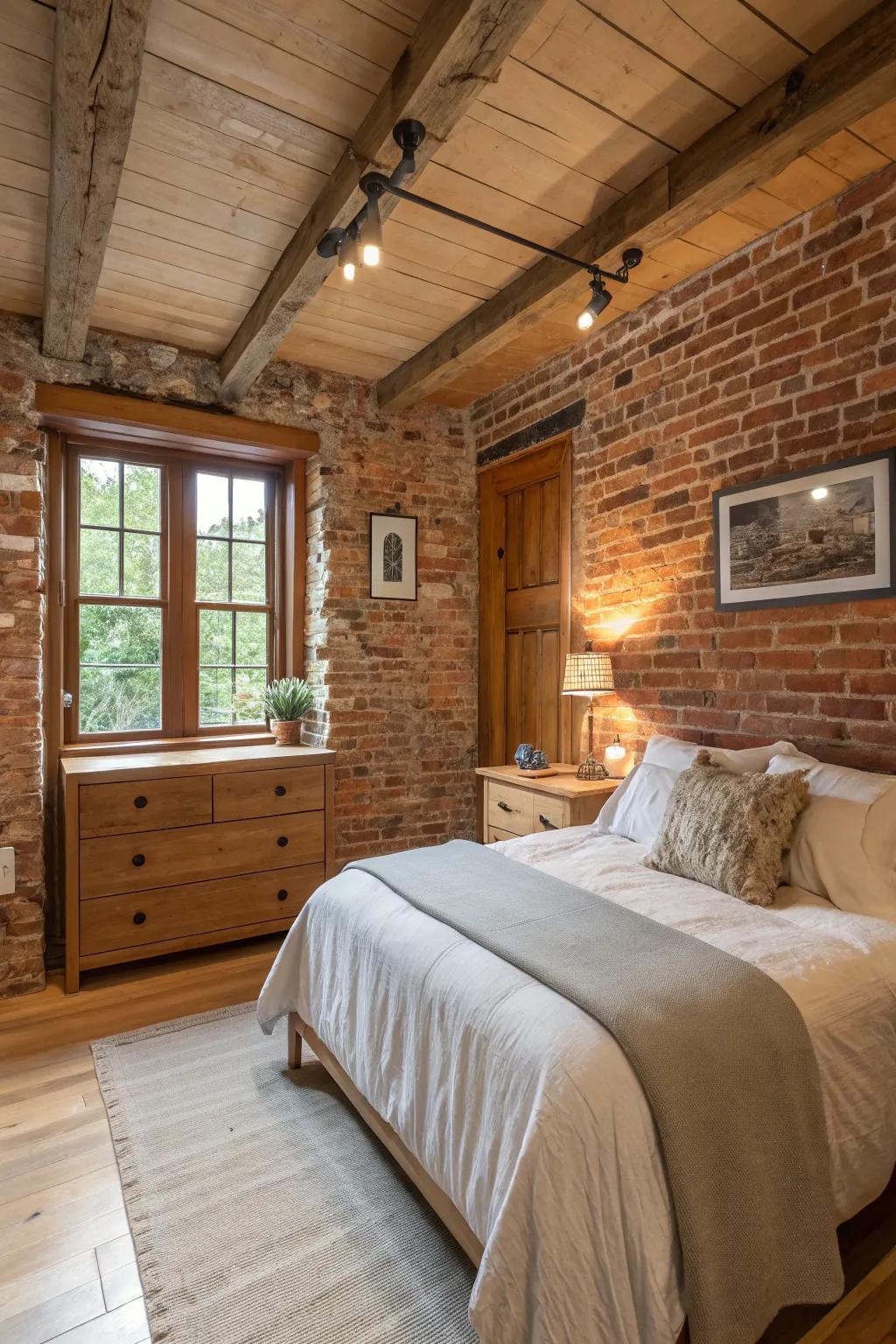 Natural elements such as brick and wood offer warmth and character.