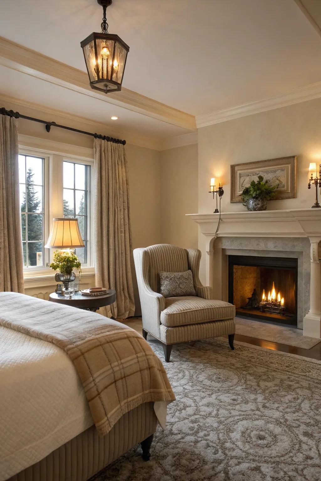 Create a cozy nook with seating arrangements by the fireplace.