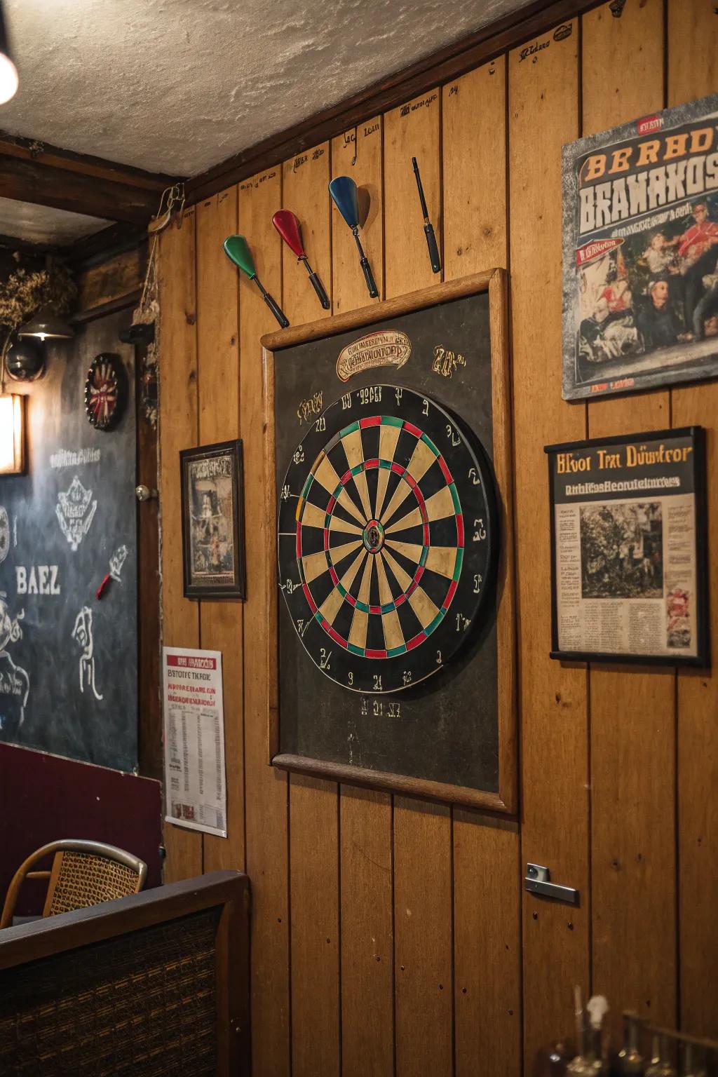 Add a fun, competitive edge with a dartboard setup.