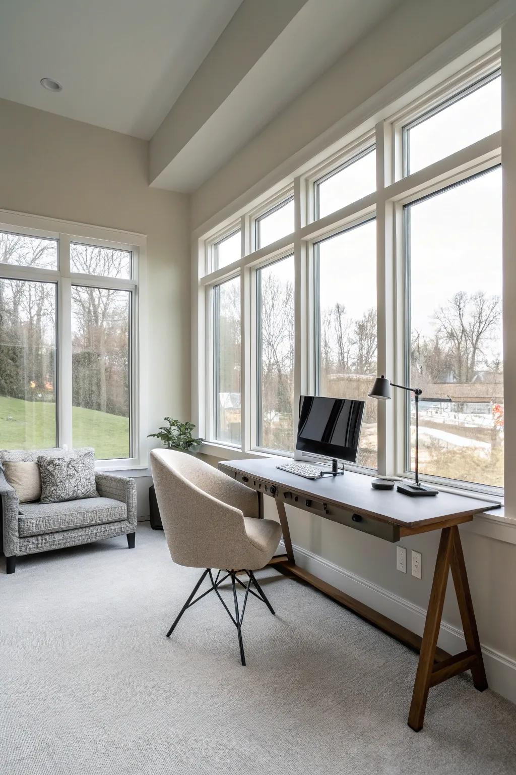 Natural light transforms this office into an inviting and vibrant space.