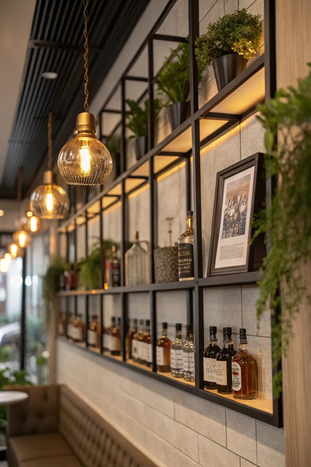 An enclosed wall presentation elevating the showing of miniature spirit bottles.