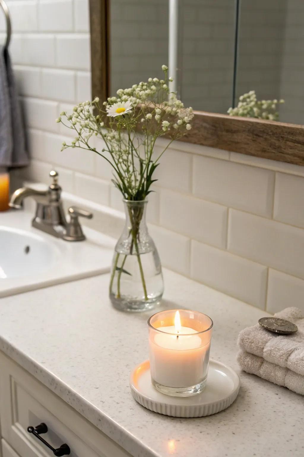 Subtle accents enhance the bathroom's minimalist charm.