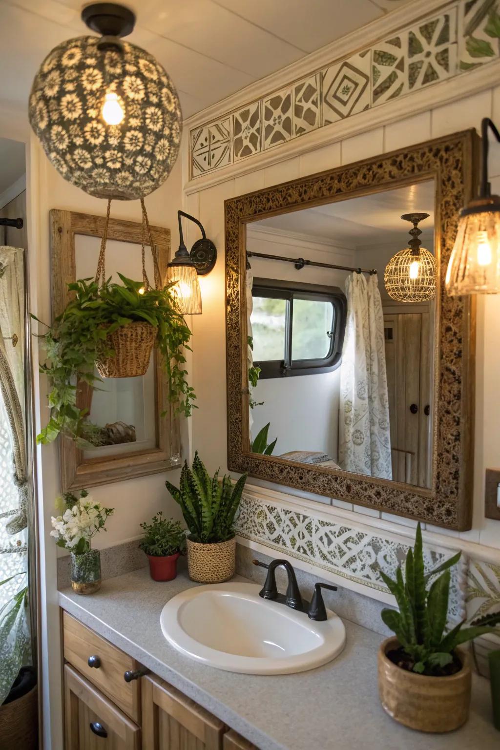 Ornamental parts inject individuality and charm to this bathroom.