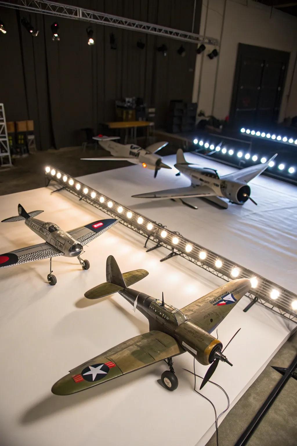 Lighting can dramatically enhance the allure of your model airplane display.