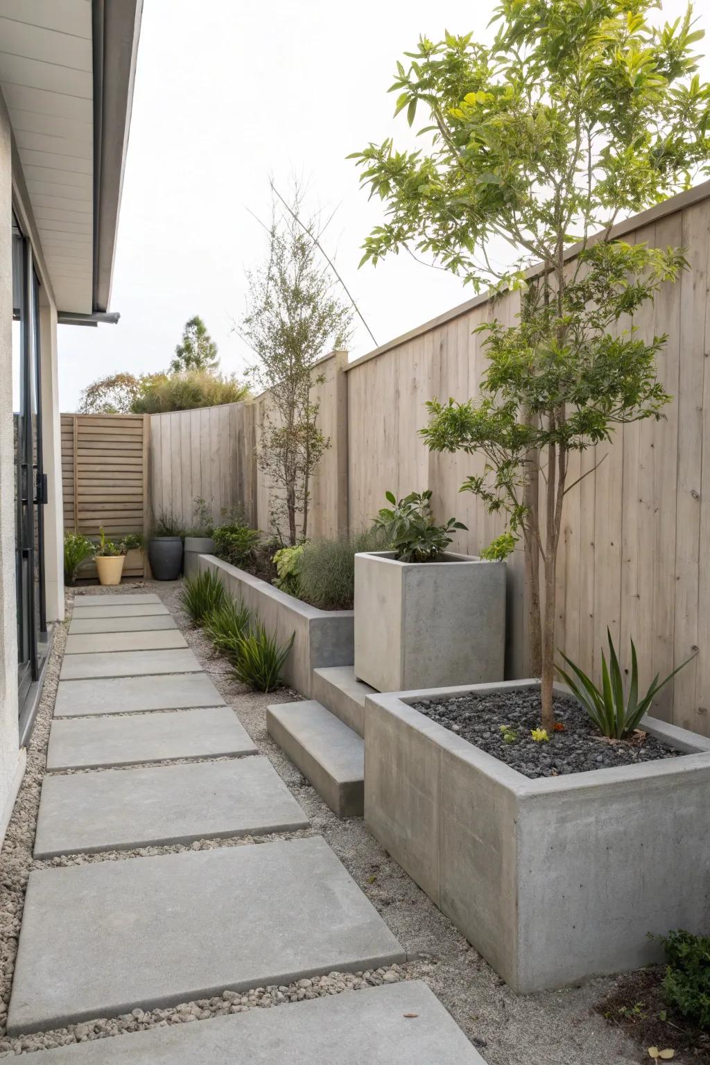 A minimalist concrete paradise featuring elegant planters.