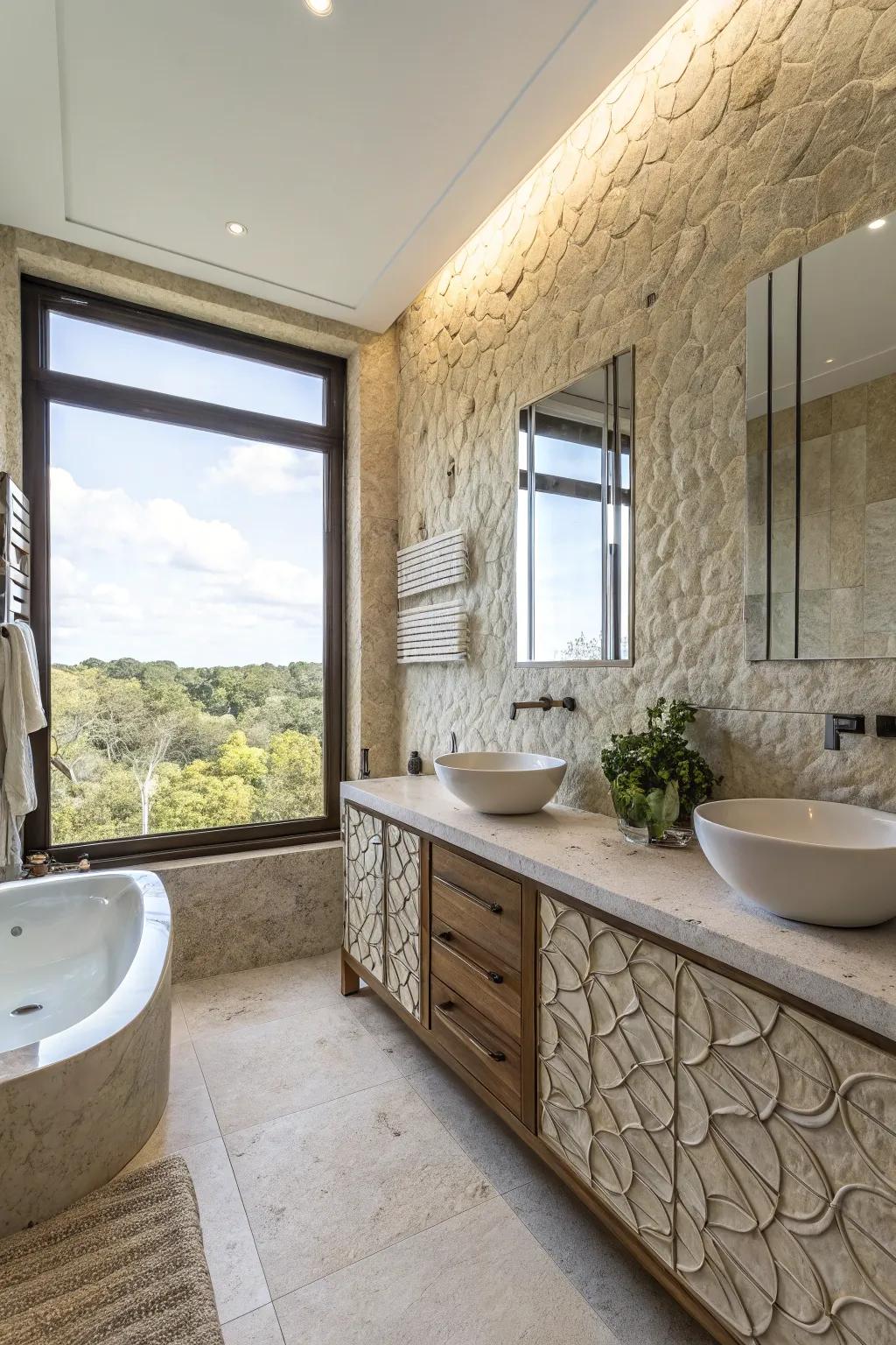 Patterned tiles add depth and character to this contemporary bathroom.