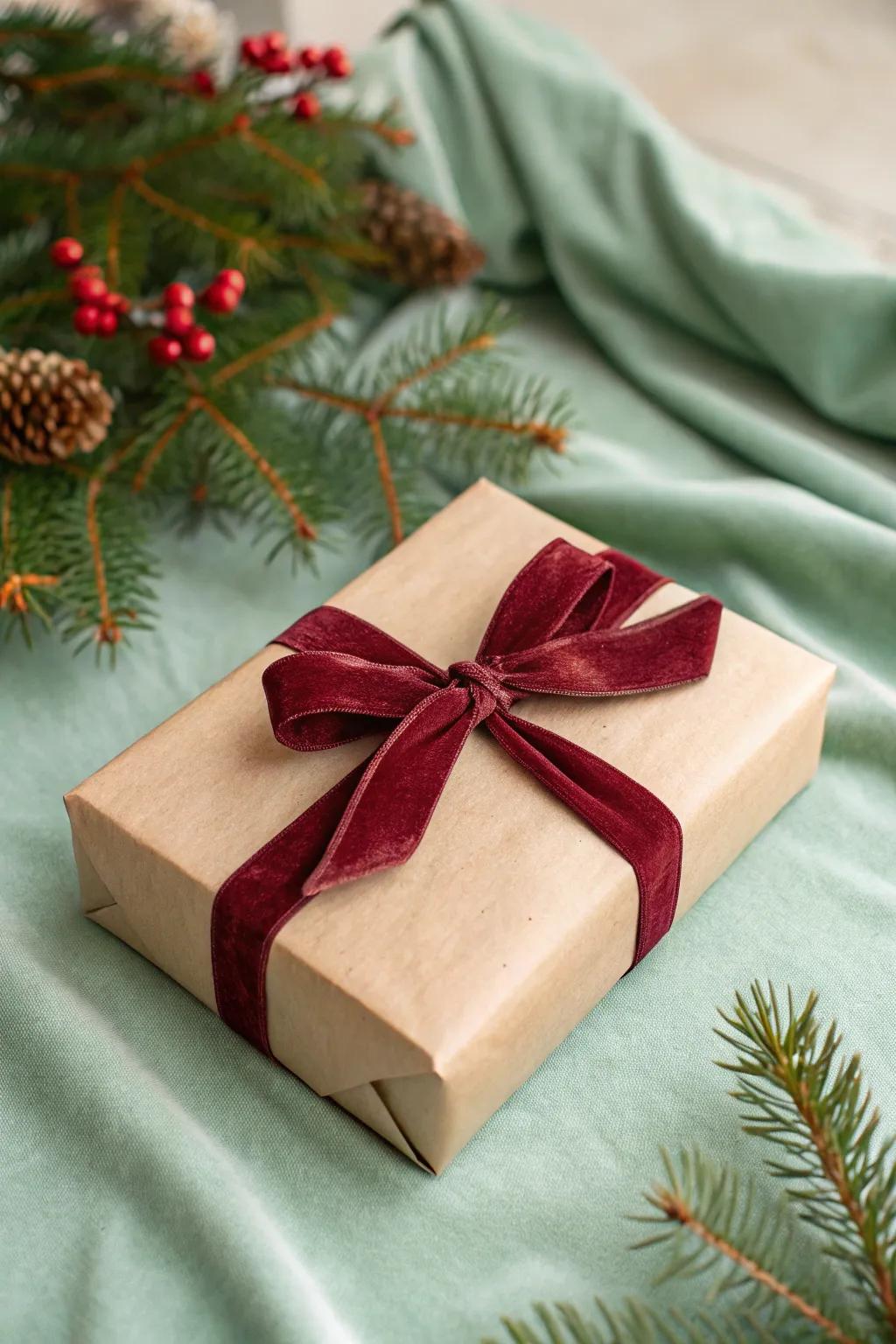 A luxurious gift wrapped with an elegant plush band, adding splendor to the holiday period.