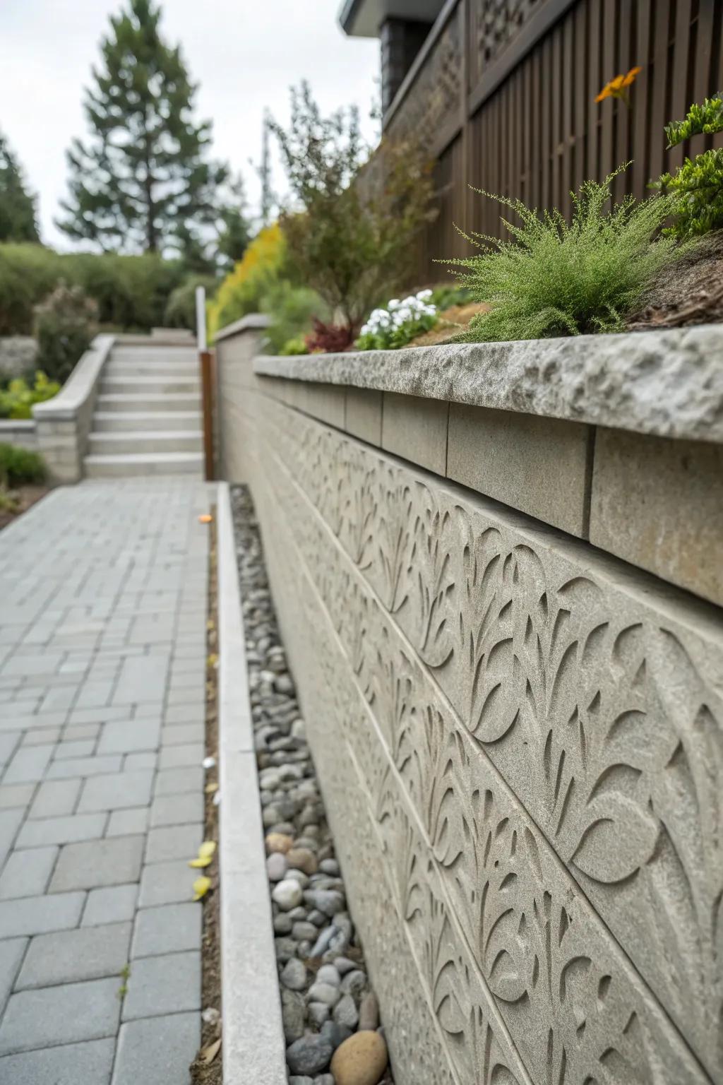 Textured reinforcement wall enriching the landscape.