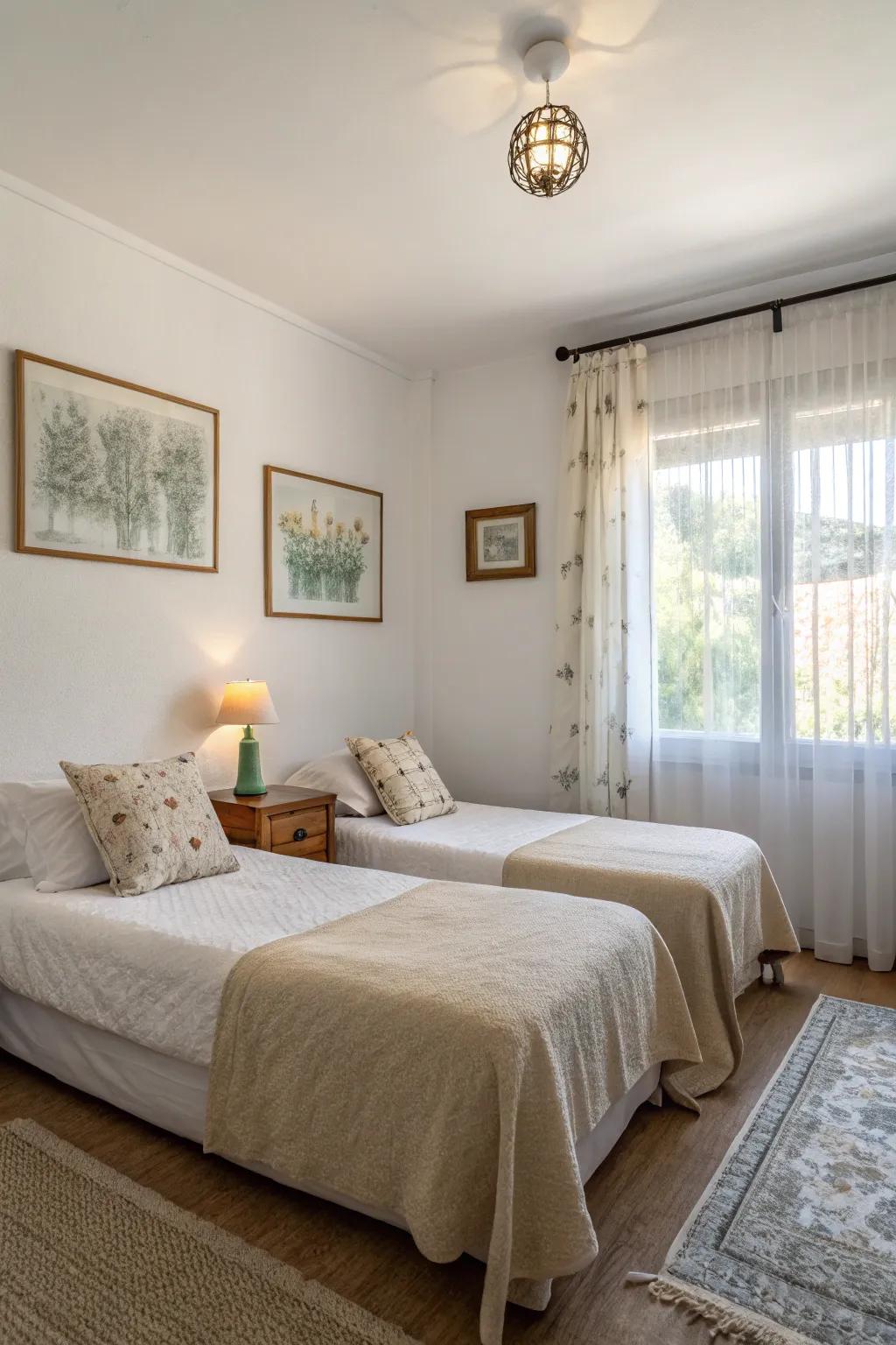 Simple decor emphasizes the calm feel of this country guest bedroom.