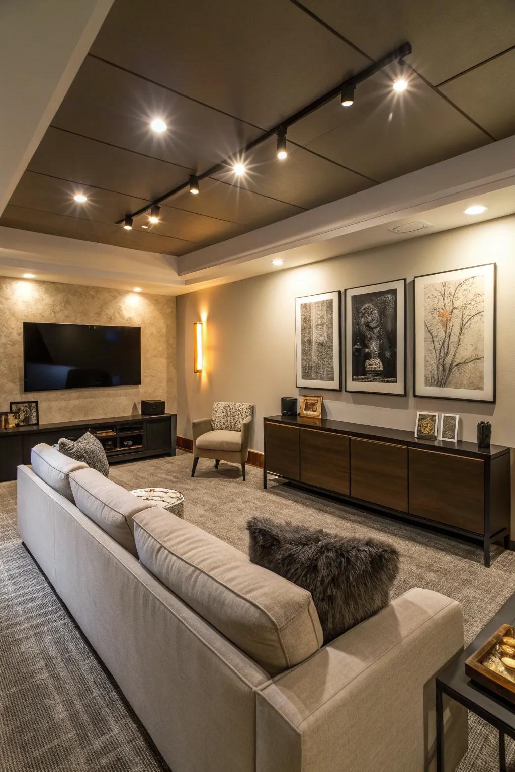 A flex room set up for movie nights.