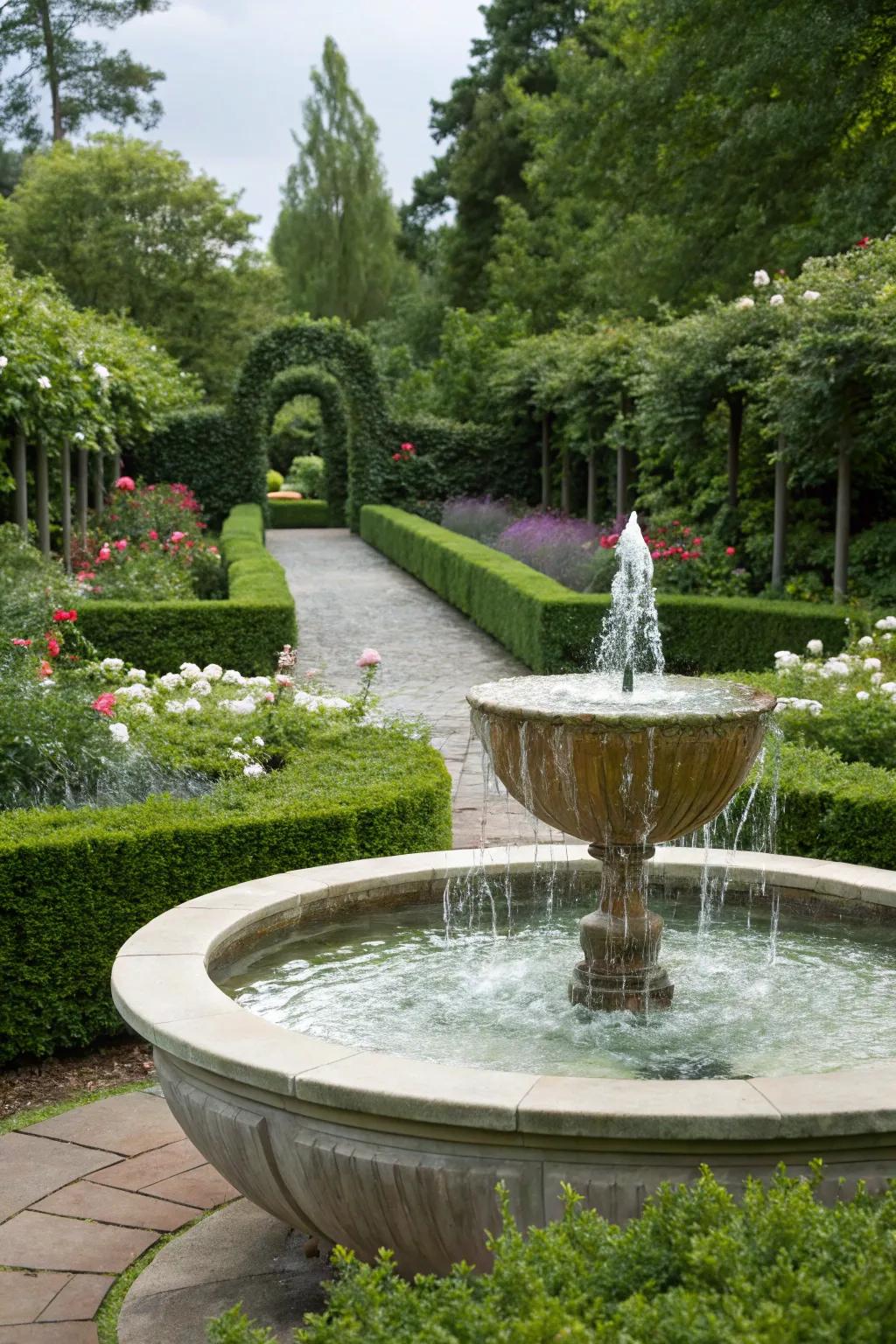 A water feature introduces tranquility and elegance to any garden.