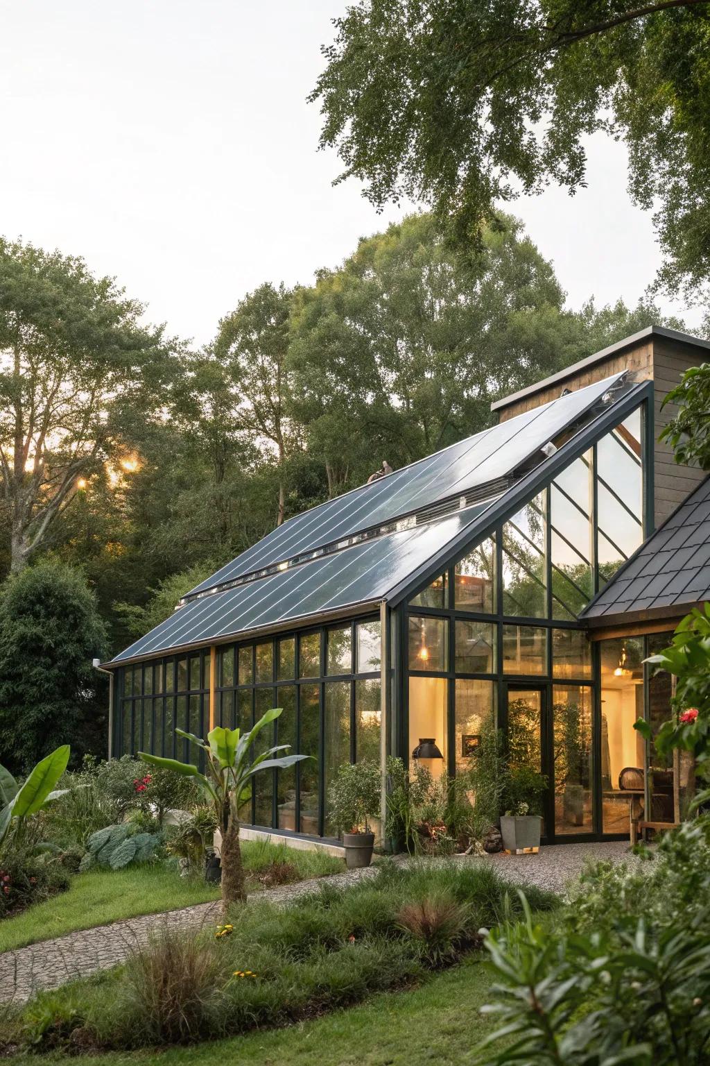 Eco-friendly glass house featuring sustainable design.