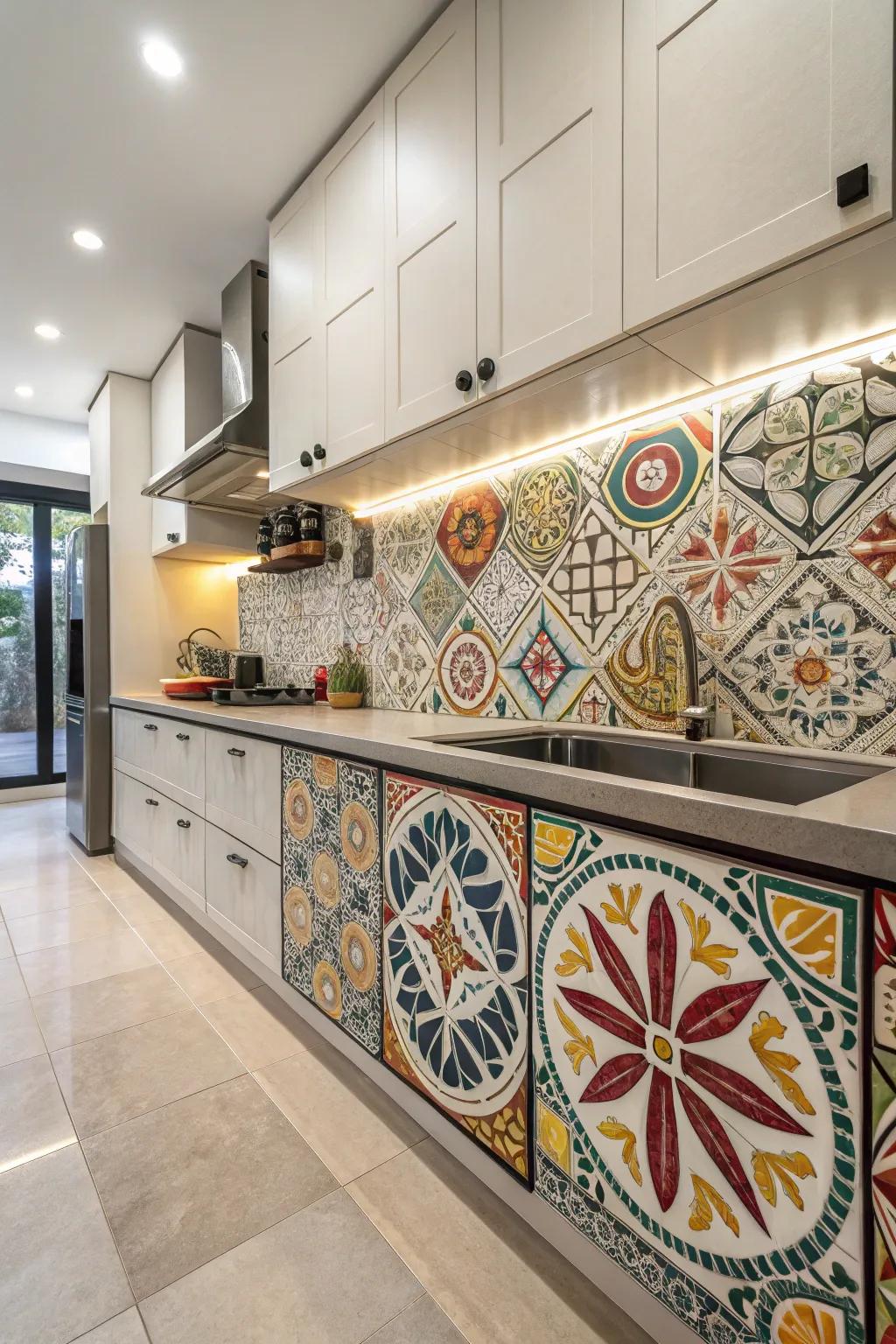 Patterned mosaics transform your cooking space into a piece of art.