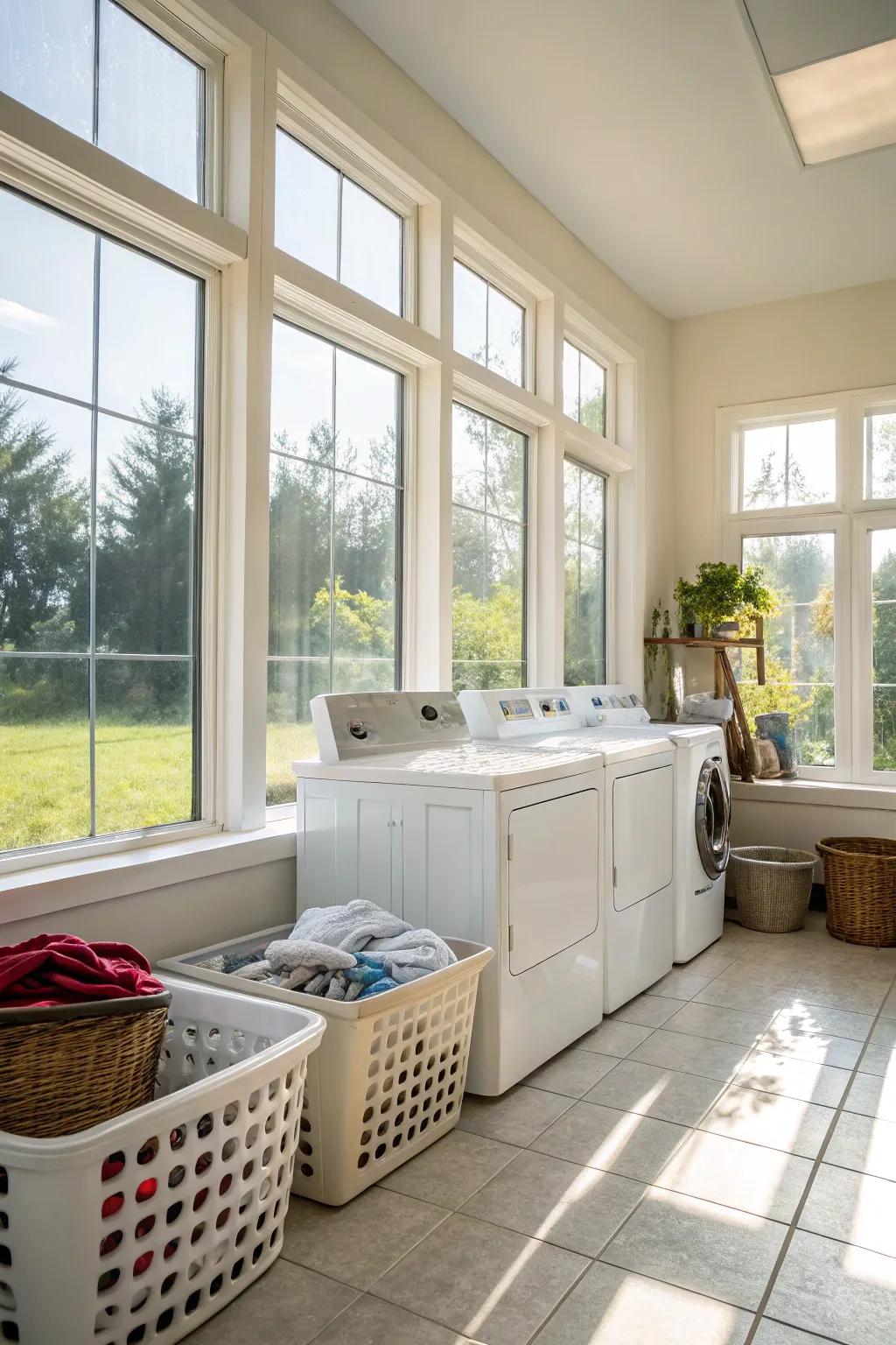 Natural light makes for an inviting laundry atmosphere.