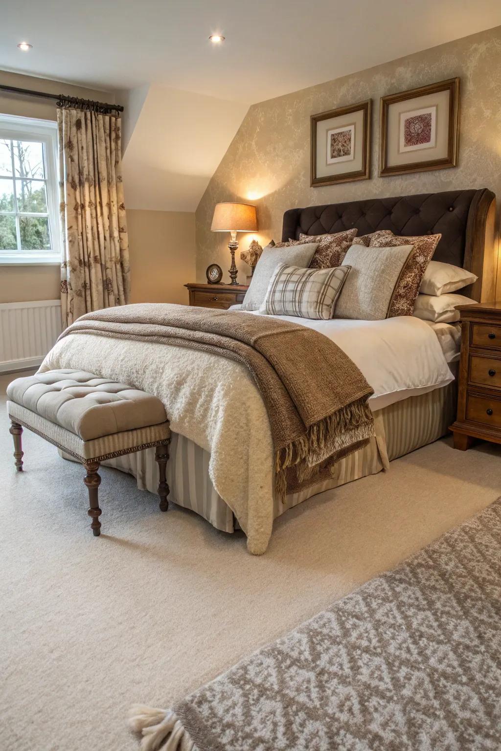 Layered textures create an inviting and cozy ambiance.