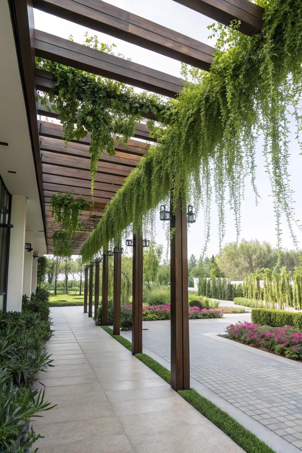 Bring nature closer with hanging greenery on your pergola.