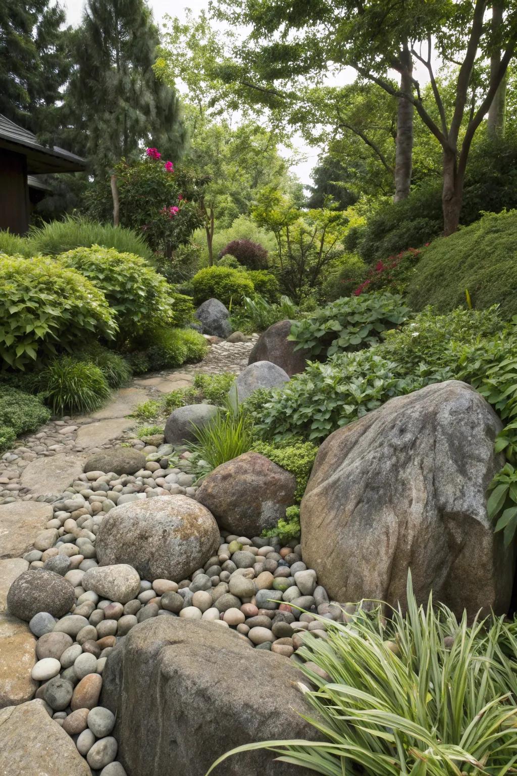A blend of surfaces and dimensions cultivates visual interest in your garden.