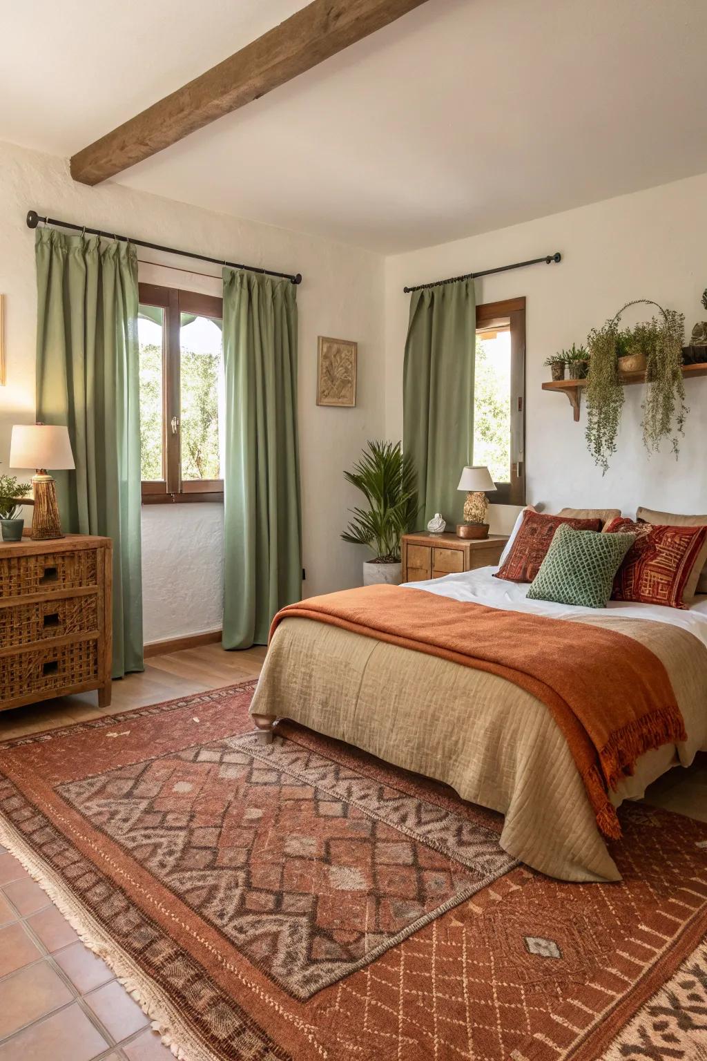 Earth-inspired colors create a soothing and grounded atmosphere in a modern Spanish bedroom.