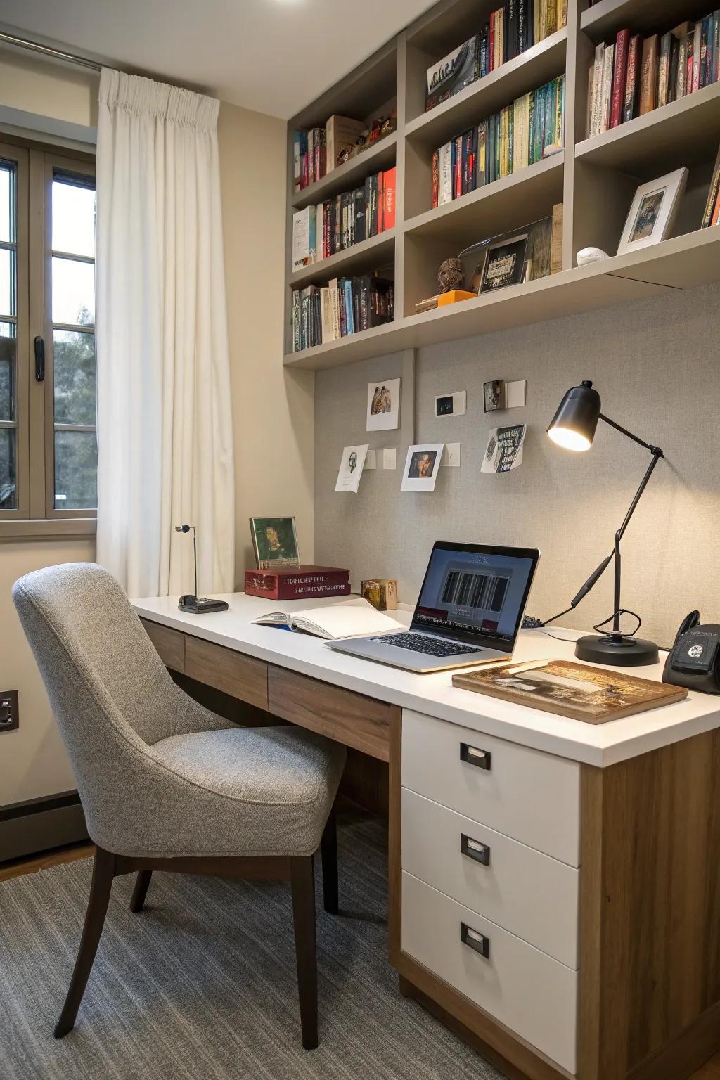 A tech-forward study room with seamless incorporation of modern devices.