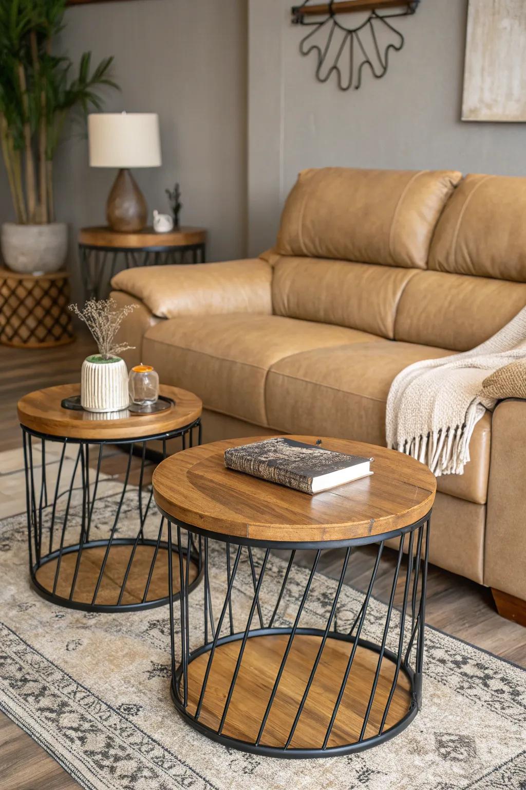 Diverse materials create a balanced and modern space.