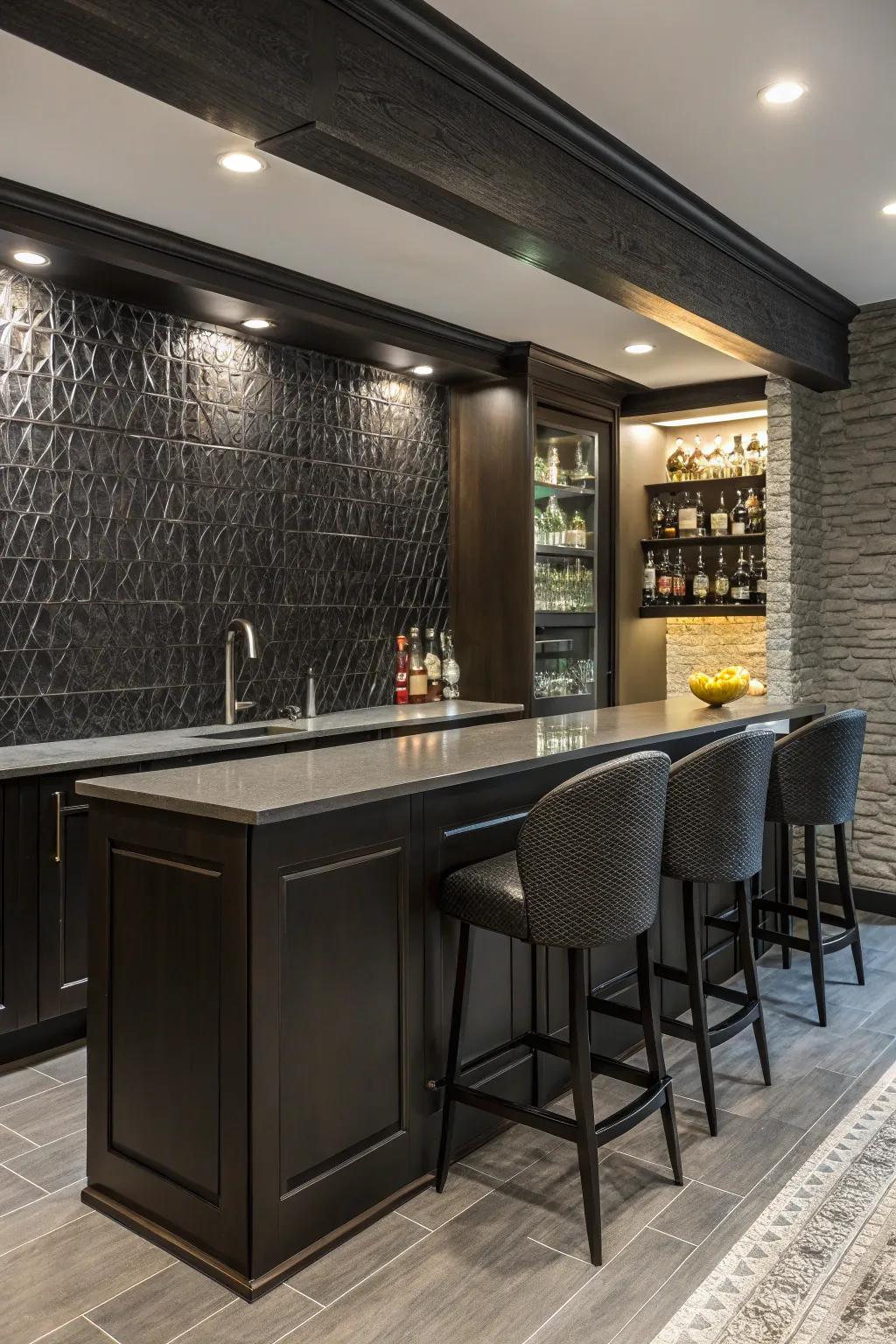 A textured backsplash adds character to your wet bar.