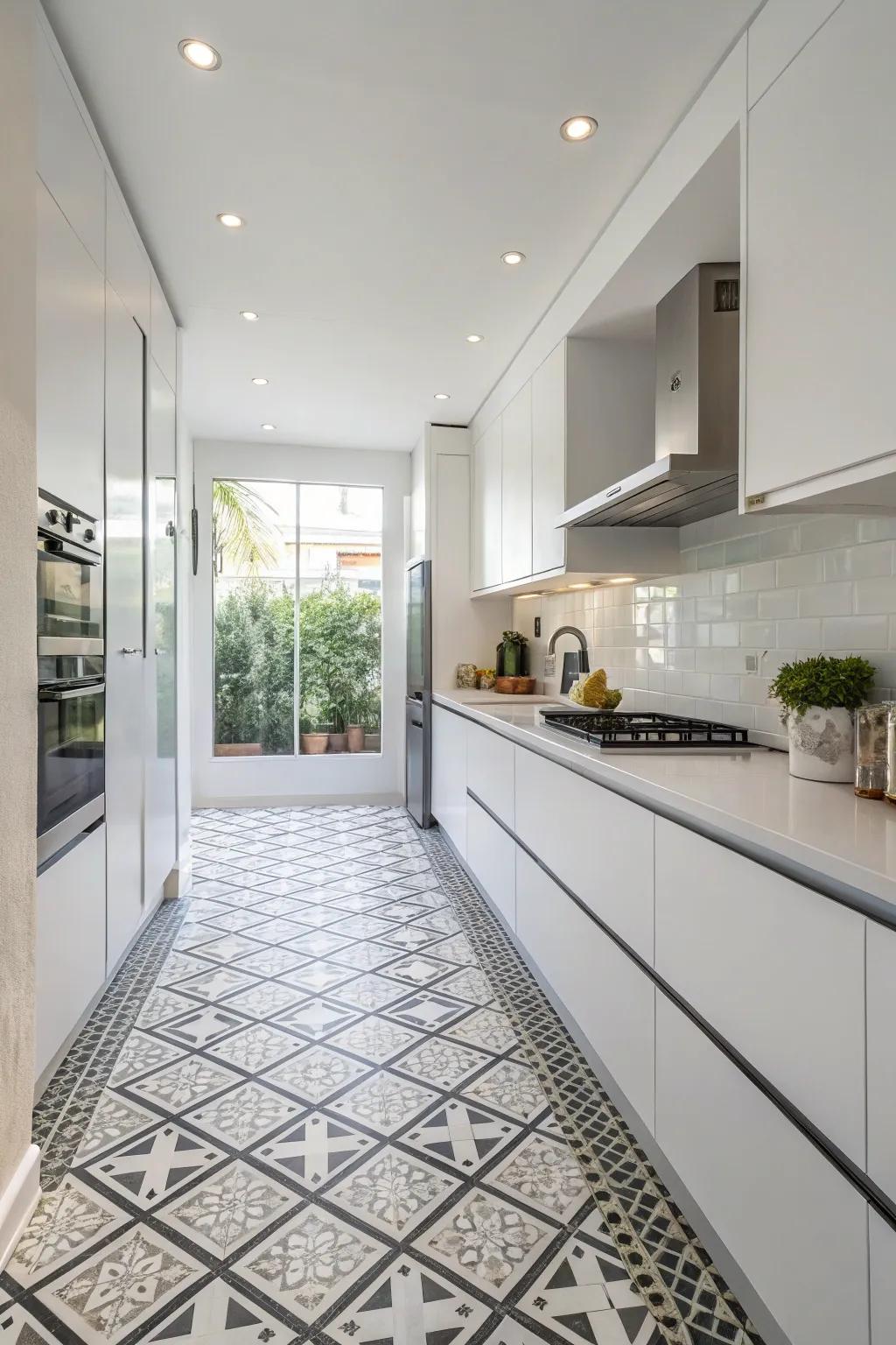 Shaped layouts contribute a contemporary flair to the kitchen.