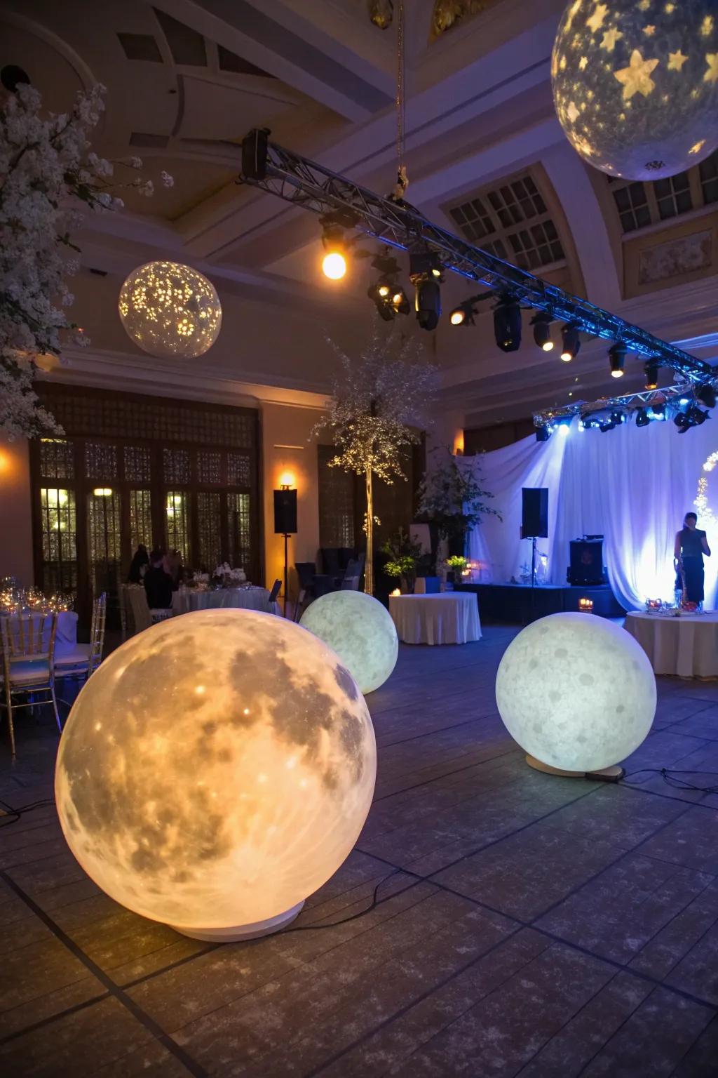 Moon-shaped props bring whimsy and charm to the decor.